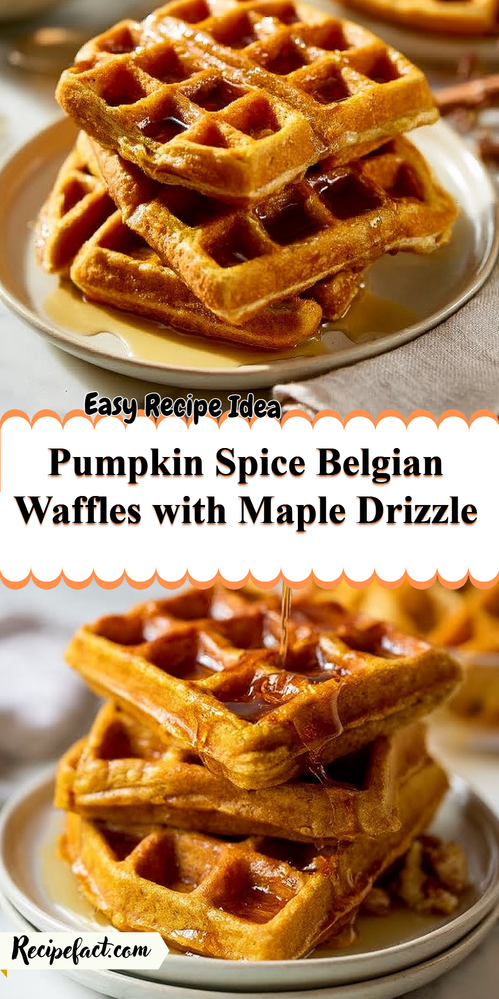 Pumpkin Spice Belgian Waffles with Maple Drizzle