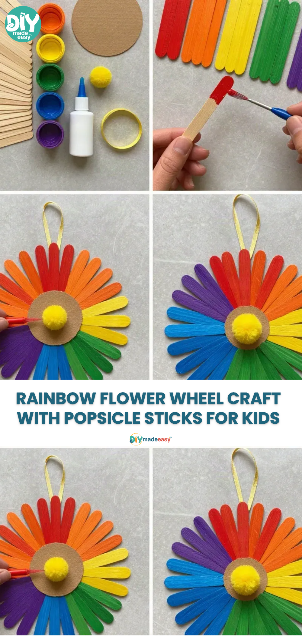 Rainbow Flower Wheel Craft with Popsicle Sticks for Kids 21 Rainbow Flower Wheel Craft with Popsicle Sticks for Kids