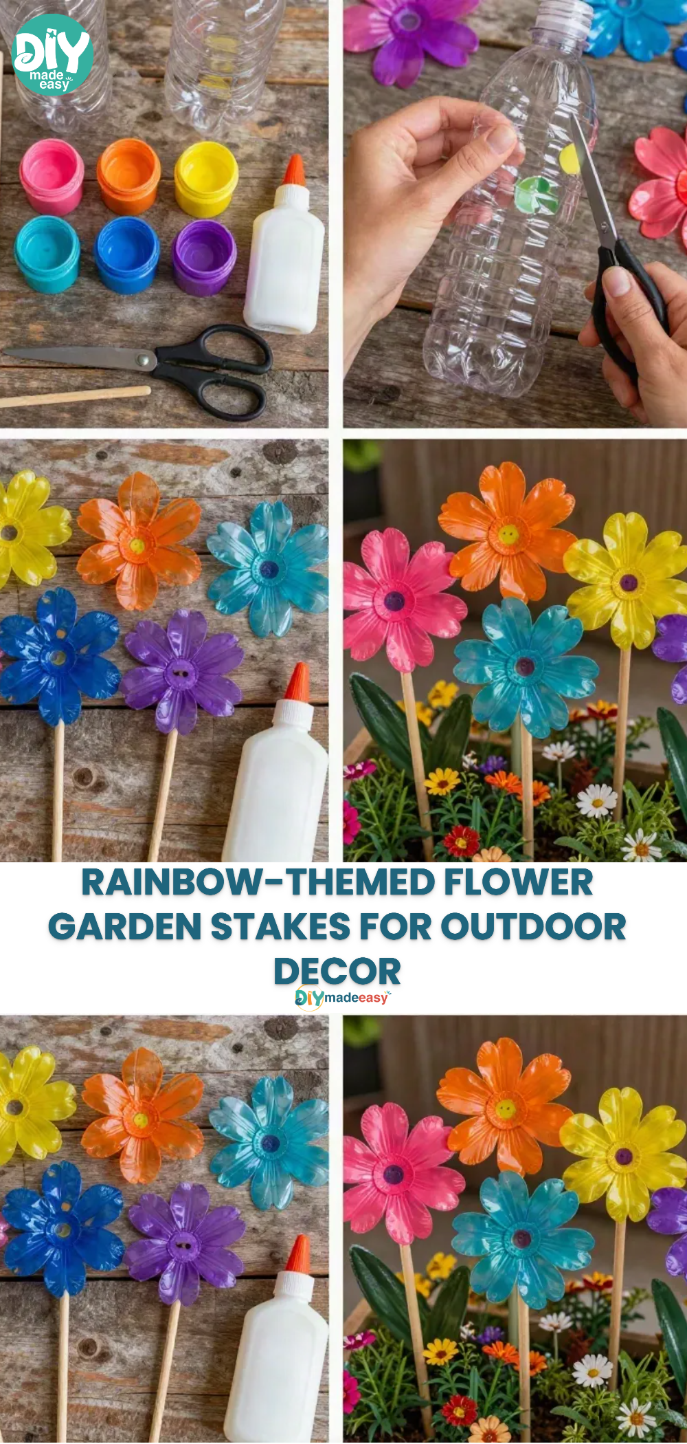 Rainbow-Themed Flower Garden Stakes for Outdoor Decor