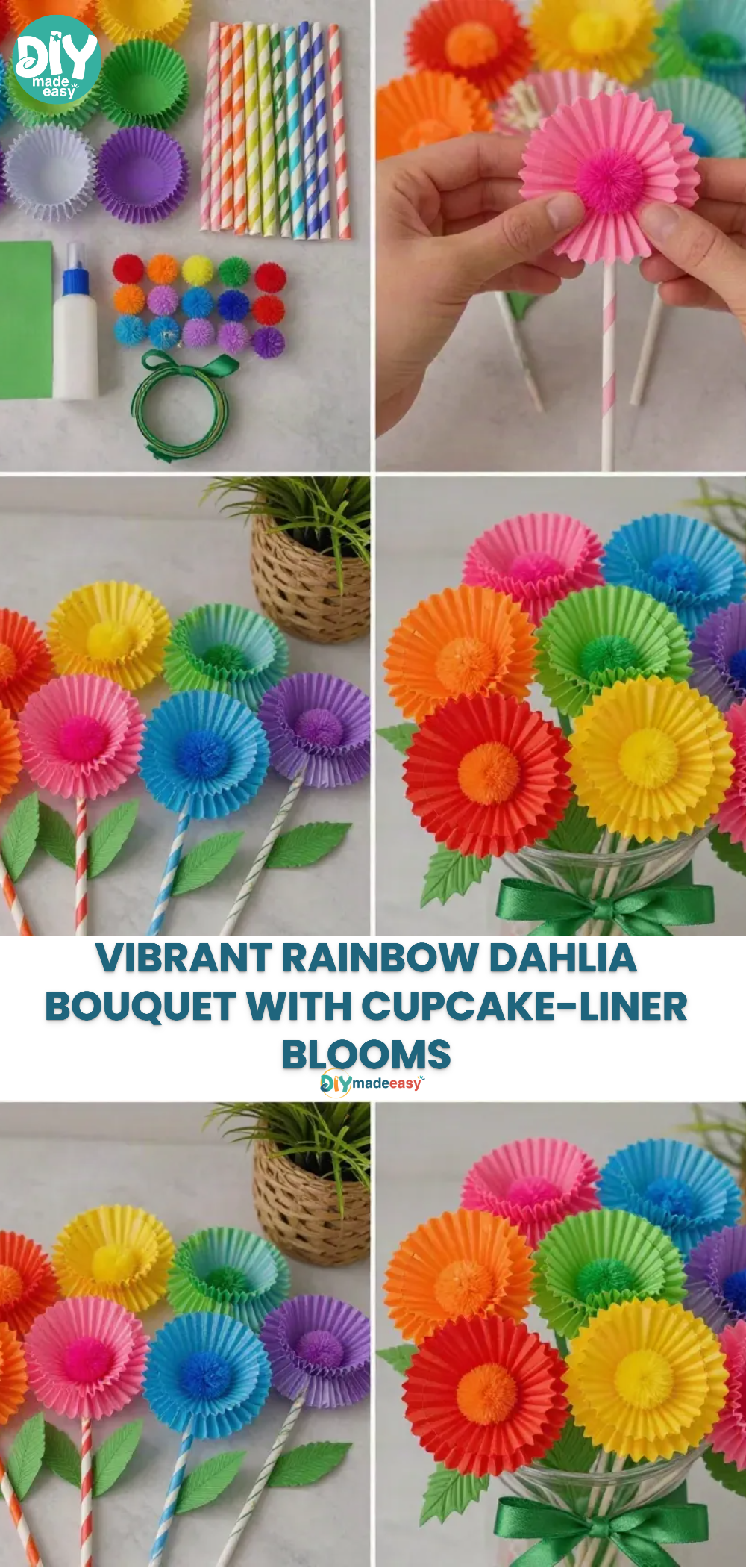 Vibrant Rainbow Dahlia Bouquet with Cupcake-Liner Blooms 20 Vibrant Rainbow Dahlia Bouquet with Cupcake-Liner Blooms
