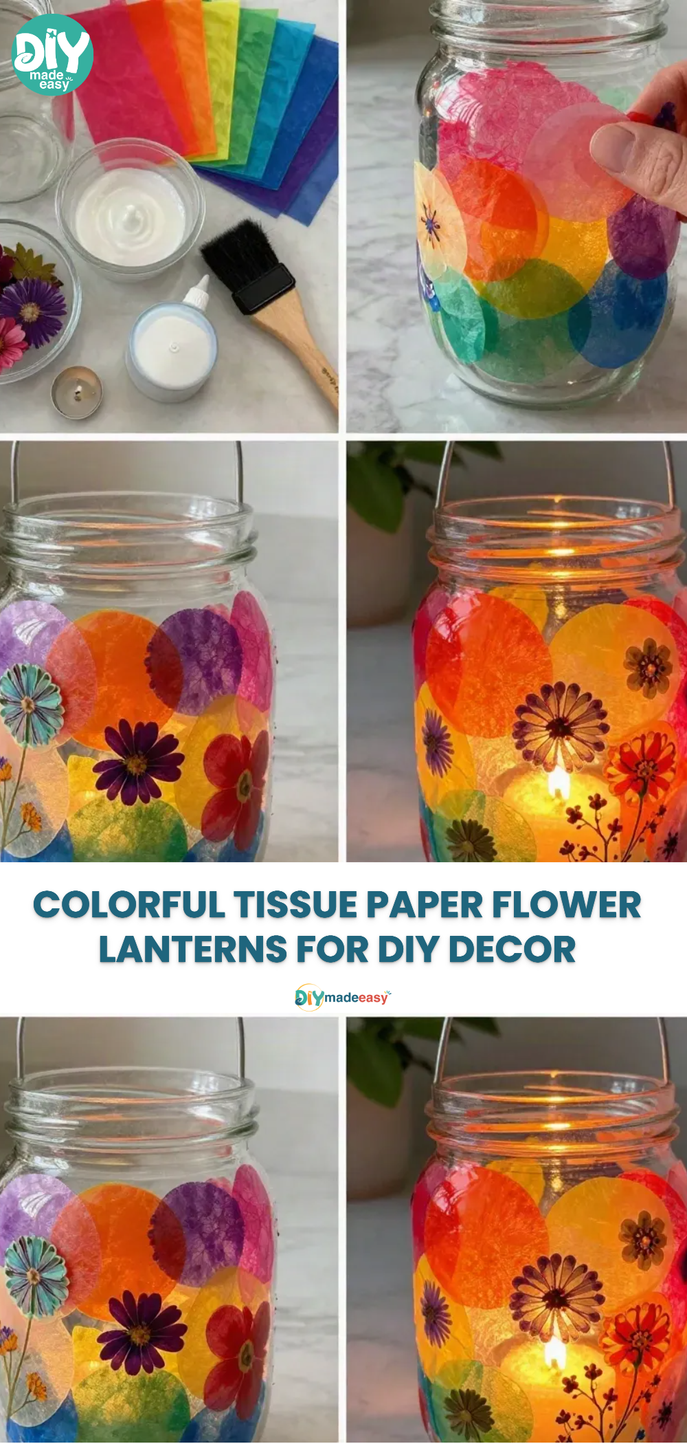 Colorful Tissue Paper Flower Lanterns for DIY Decor