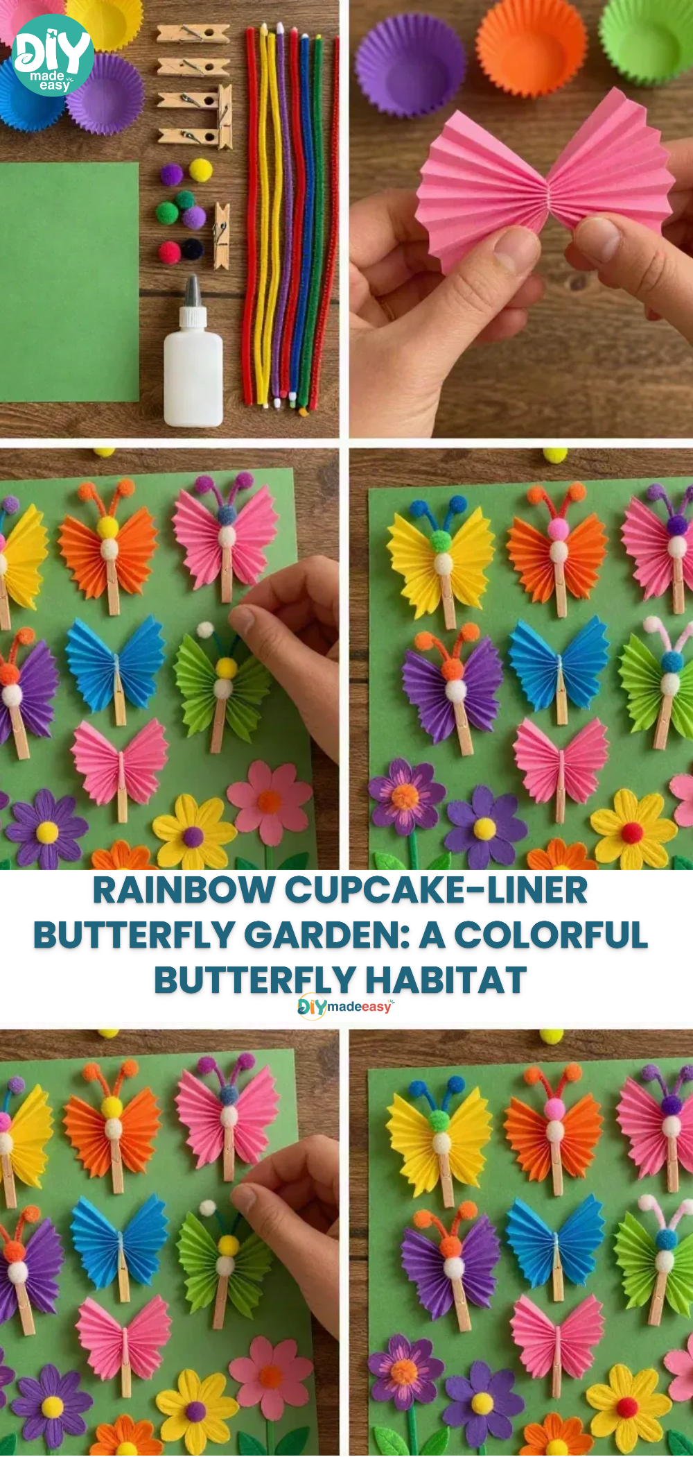 Rainbow Cupcake-Liner Butterfly Garden: A Colorful Butterfly Habitat
