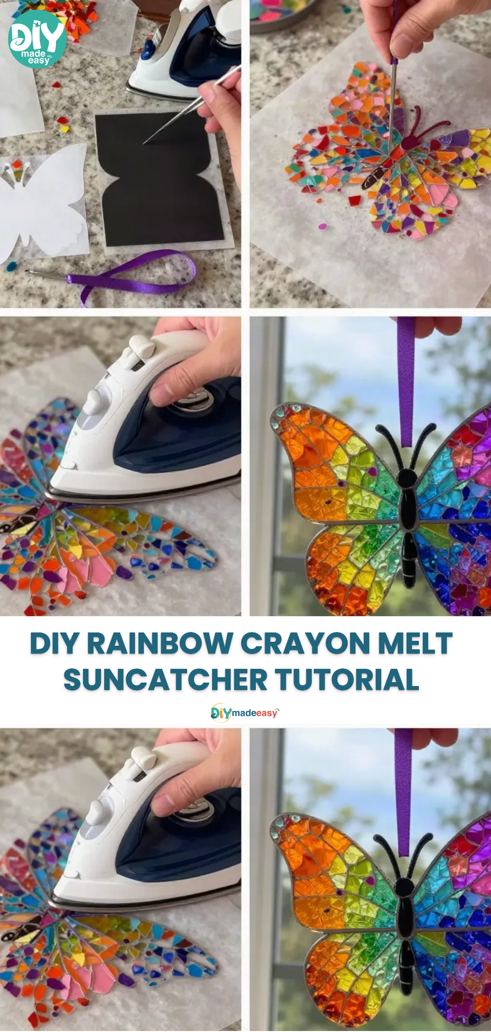 DIY Rainbow Crayon Melt Suncatcher Tutorial 23 DIY Rainbow Crayon Melt Suncatcher Tutorial