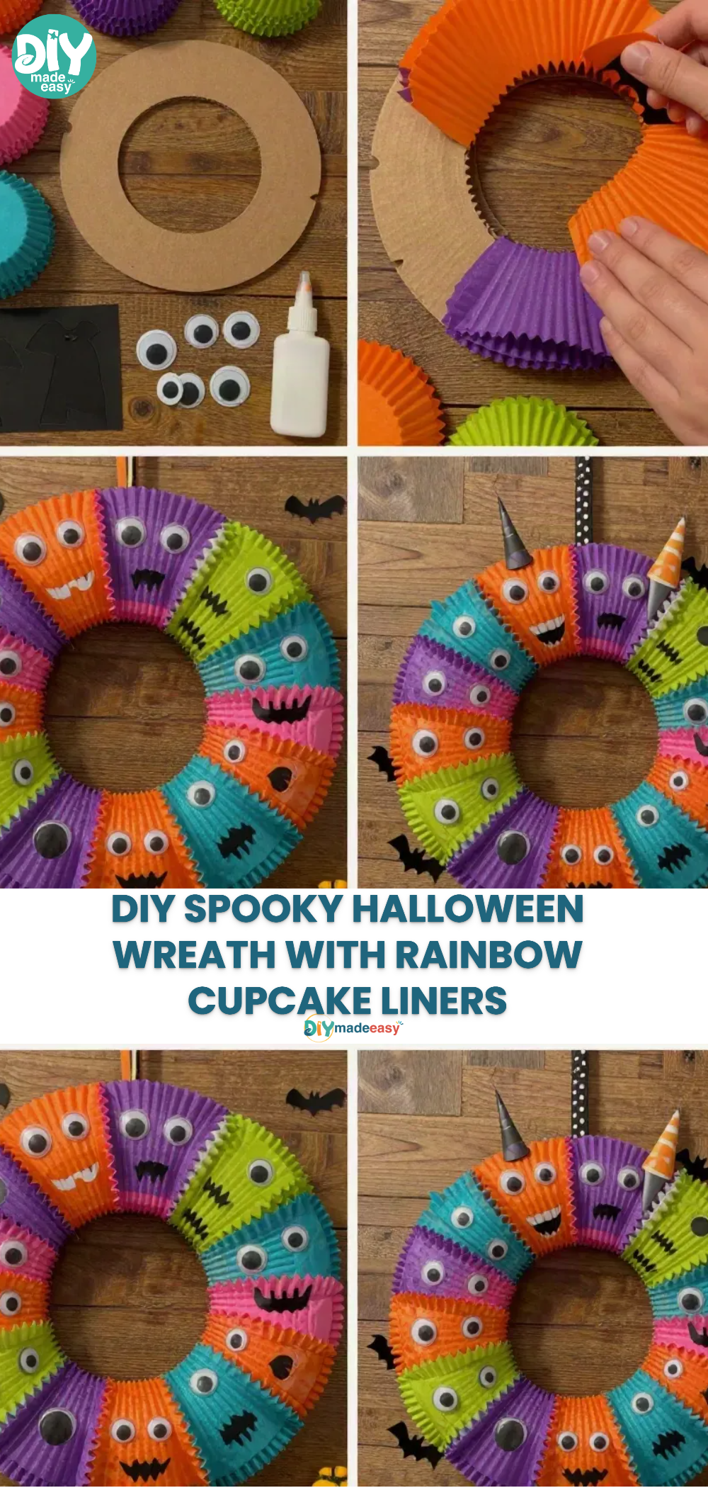 DIY Spooky Halloween Wreath with Rainbow Cupcake Liners 24 DIY Spooky Halloween Wreath with Rainbow Cupcake Liners