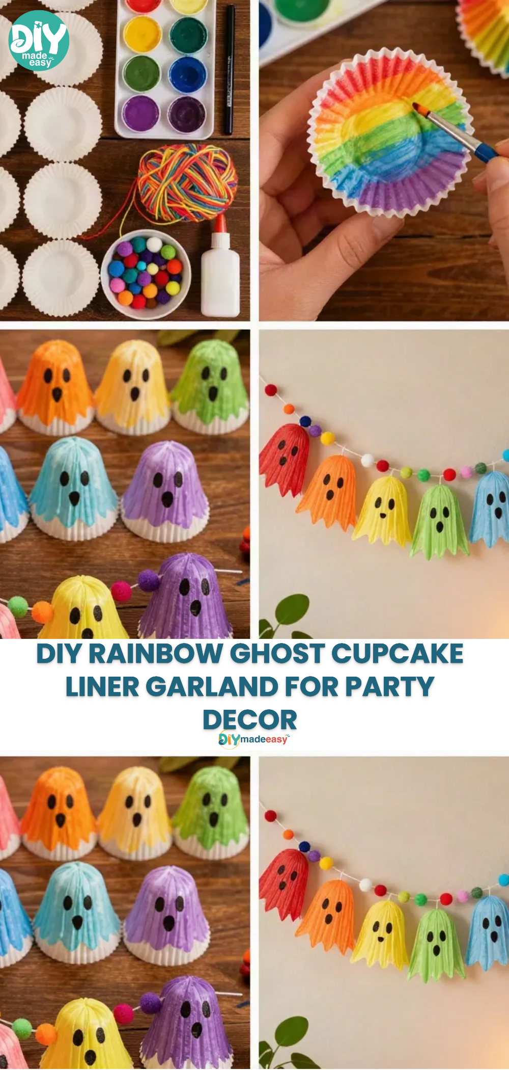 DIY Rainbow Ghost Cupcake Liner Garland for Party Decor