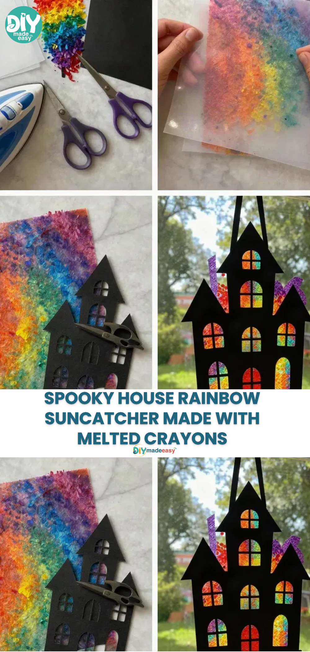 Spooky House Rainbow Suncatcher Made with Melted Crayons