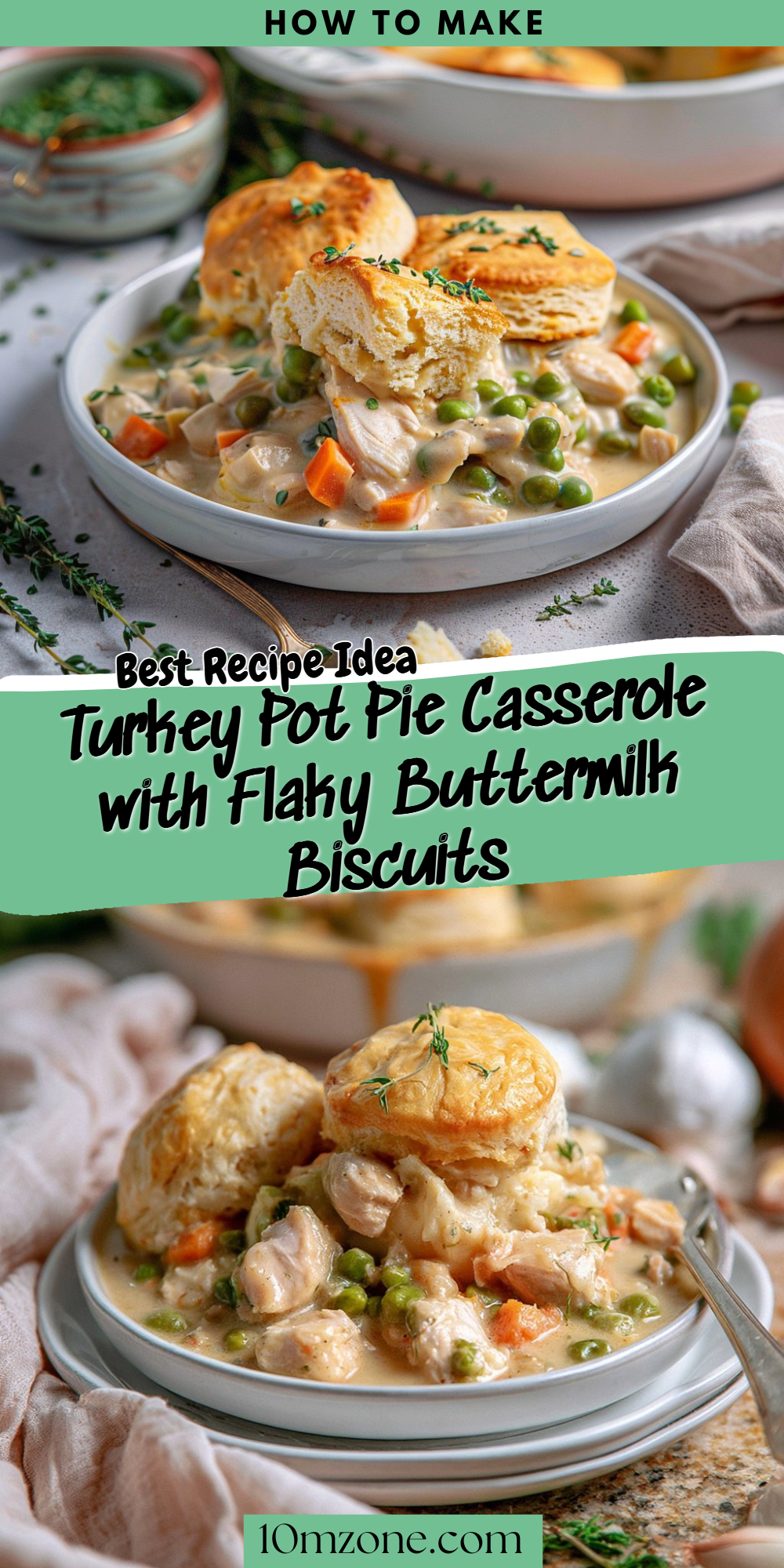 Turkey Pot Pie Casserole with Flaky Buttermilk Biscuits