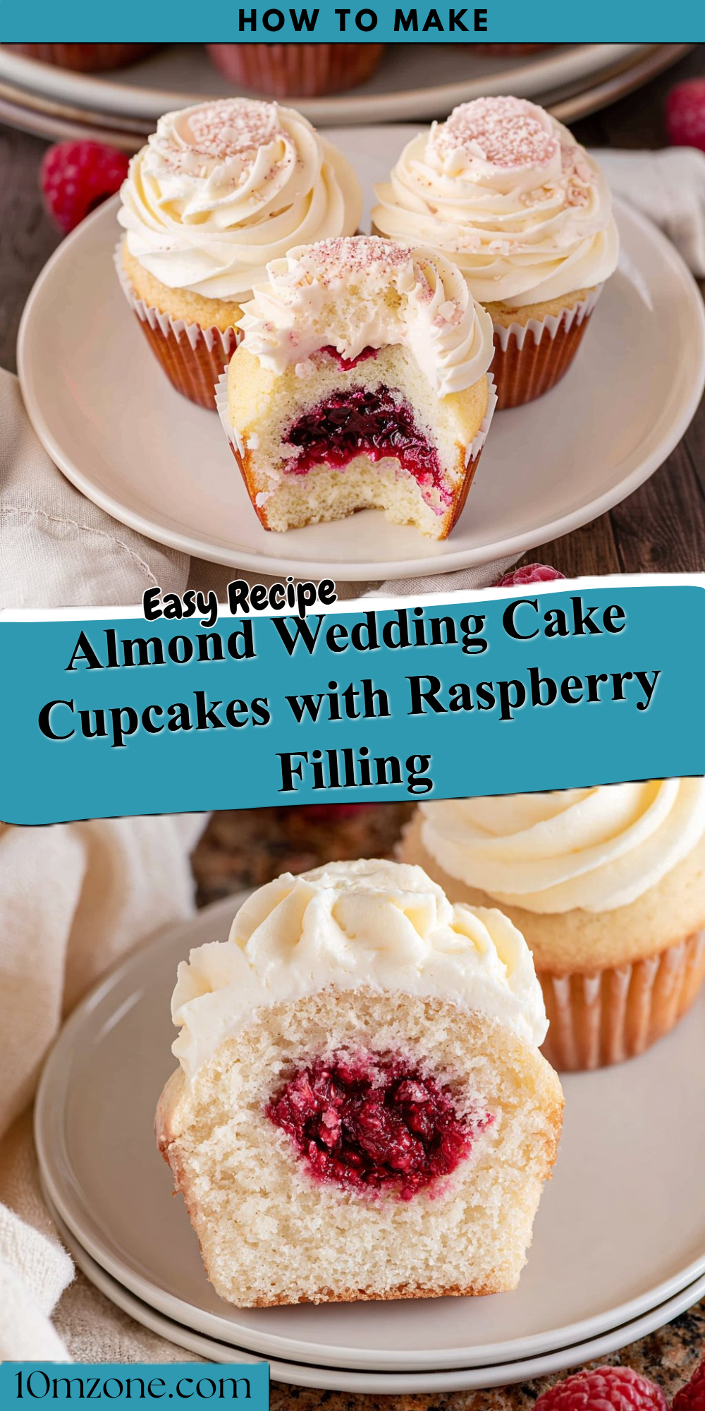 Almond Wedding Cake Cupcakes with Raspberry Filling