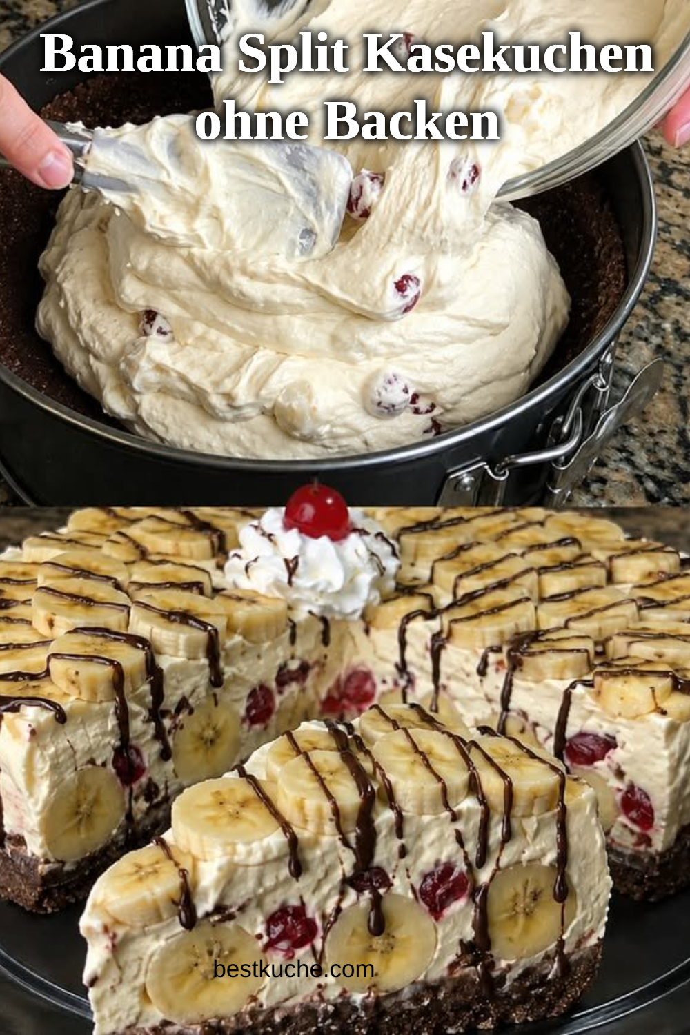 Banana Split Kasekuchen ohne Backen