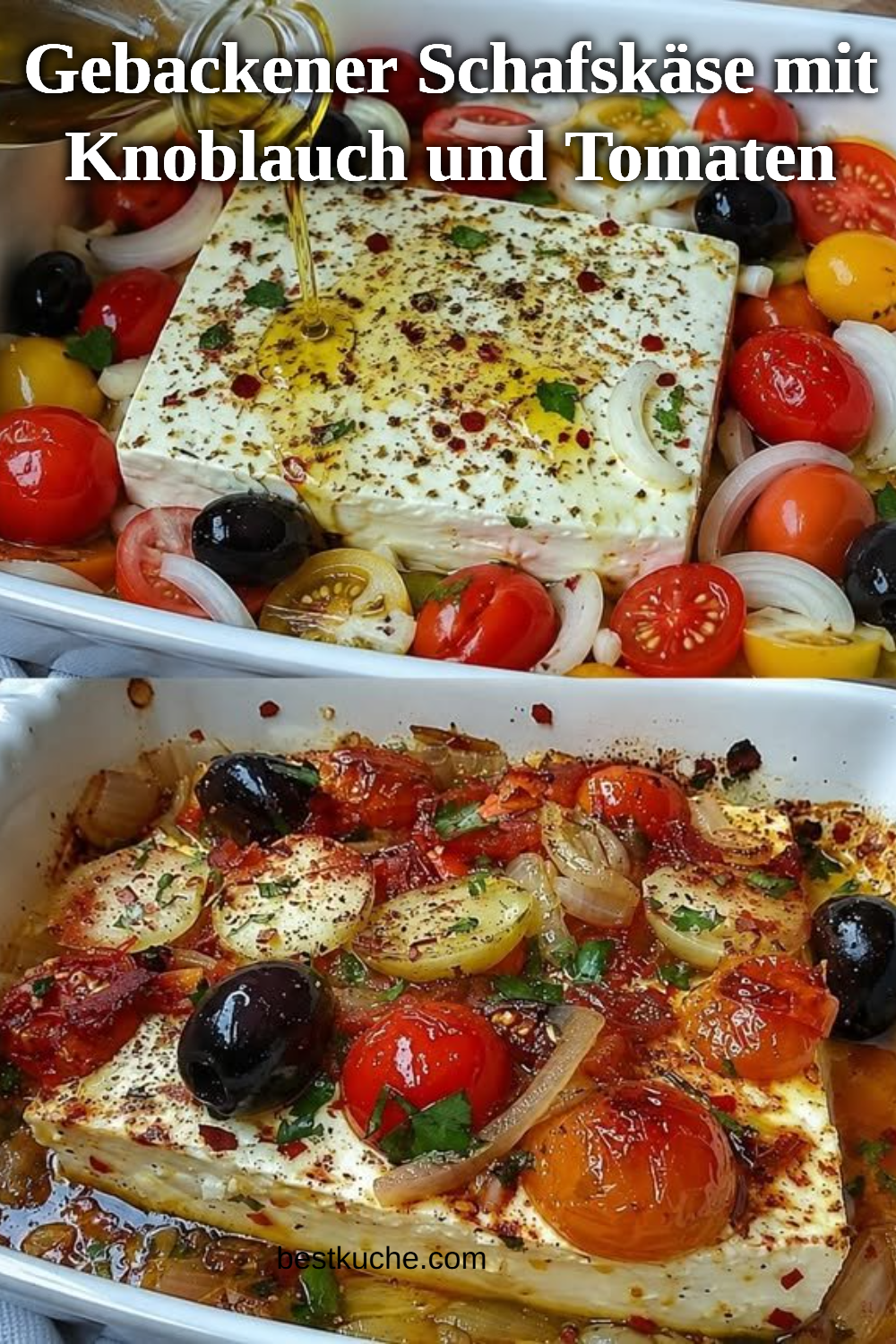 Gebackener Schafskäse mit Knoblauch und Tomaten