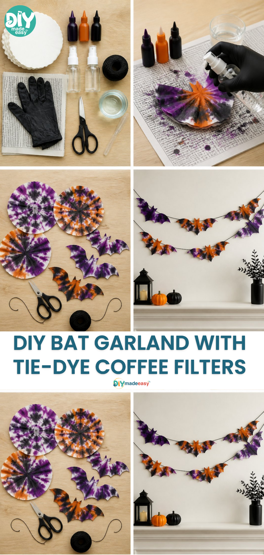 DIY Bat Garland with Tie-Dye Coffee Filters