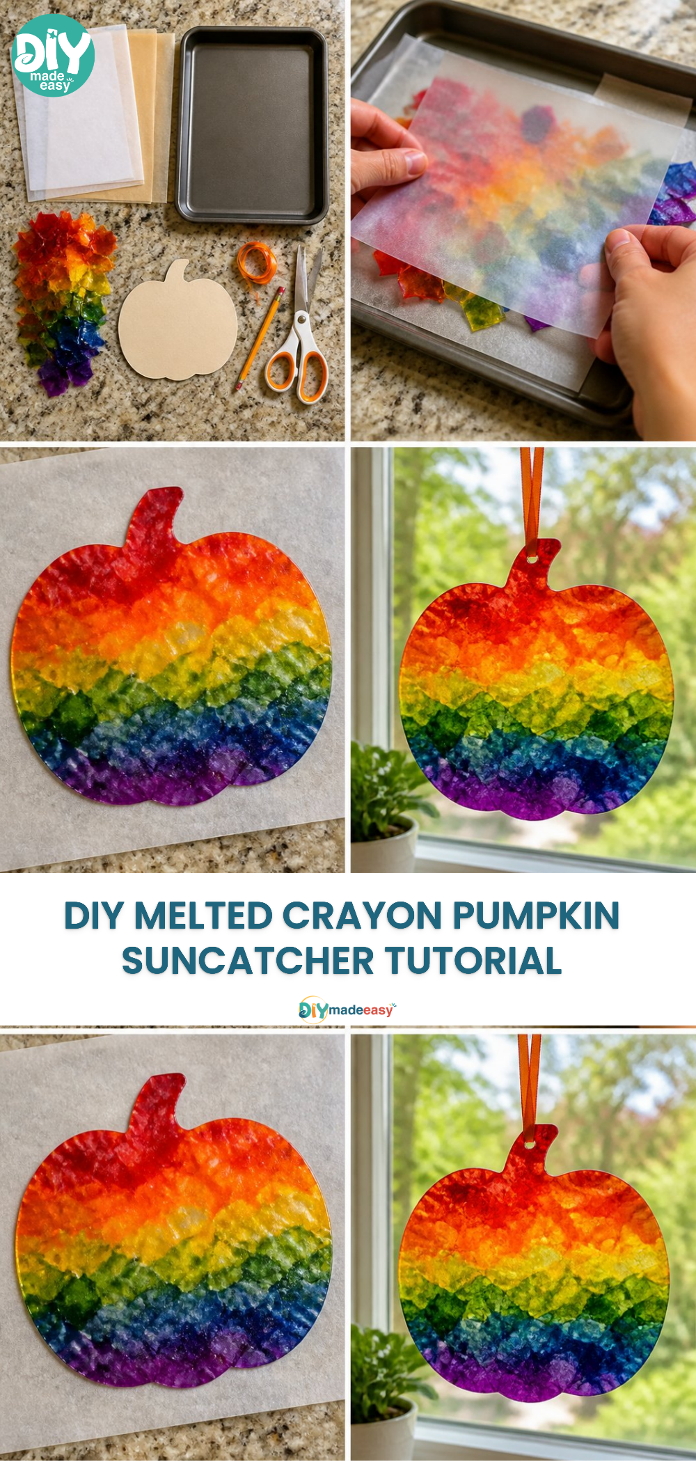 DIY Melted Crayon Pumpkin Suncatcher Tutorial