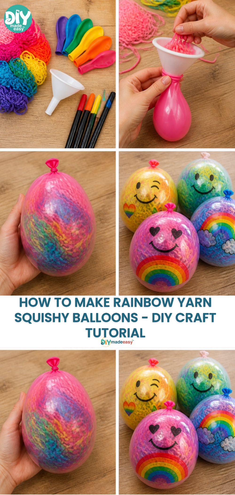 How to Make Rainbow Yarn Squishy Balloons - DIY Craft Tutorial