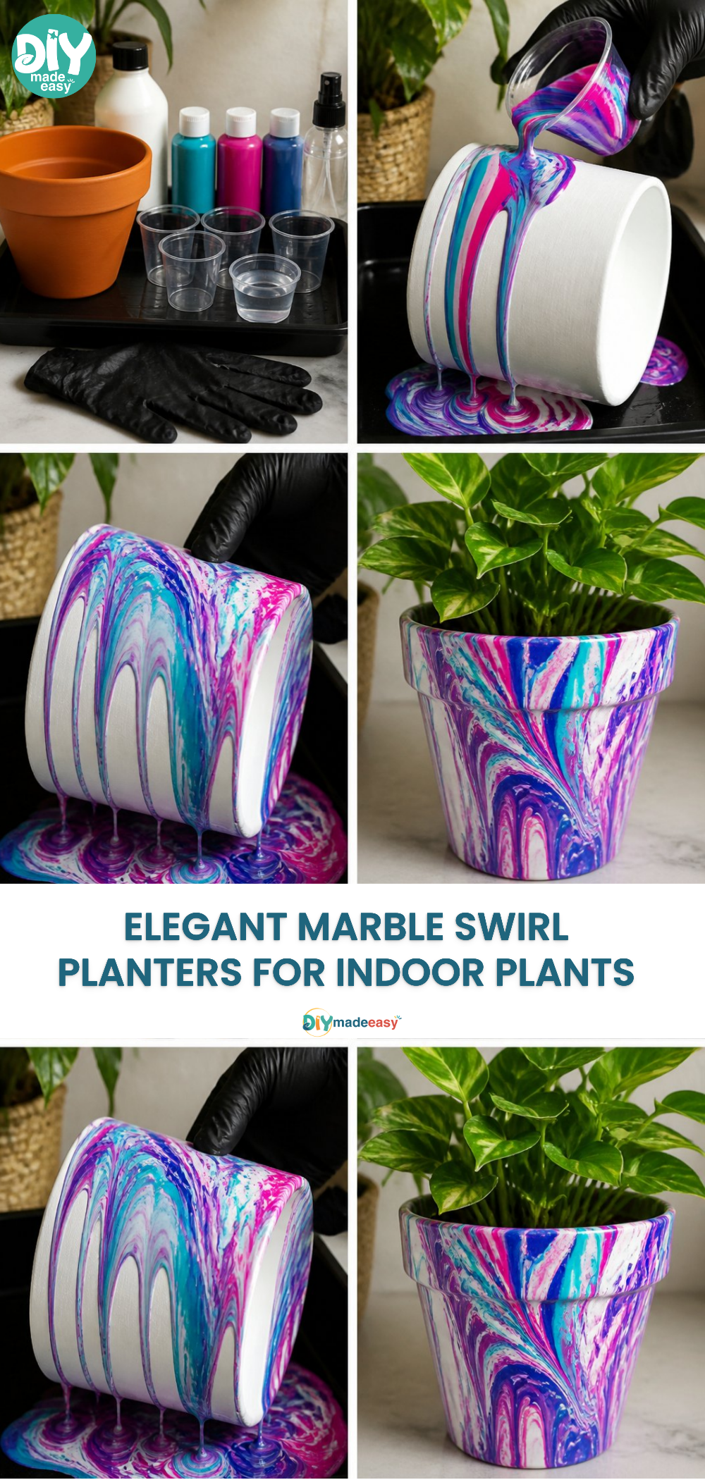 Elegant Marble Swirl Planters for Indoor Plants