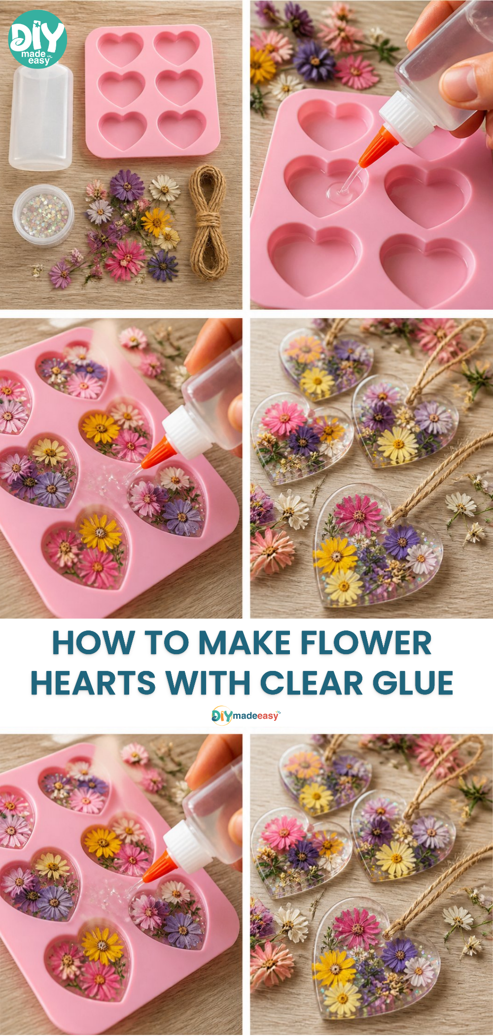 How to Make Flower Hearts with Clear Glue