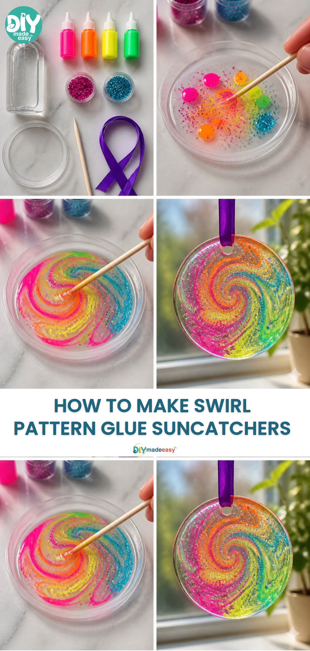 How to Make Swirl Pattern Glue Suncatchers