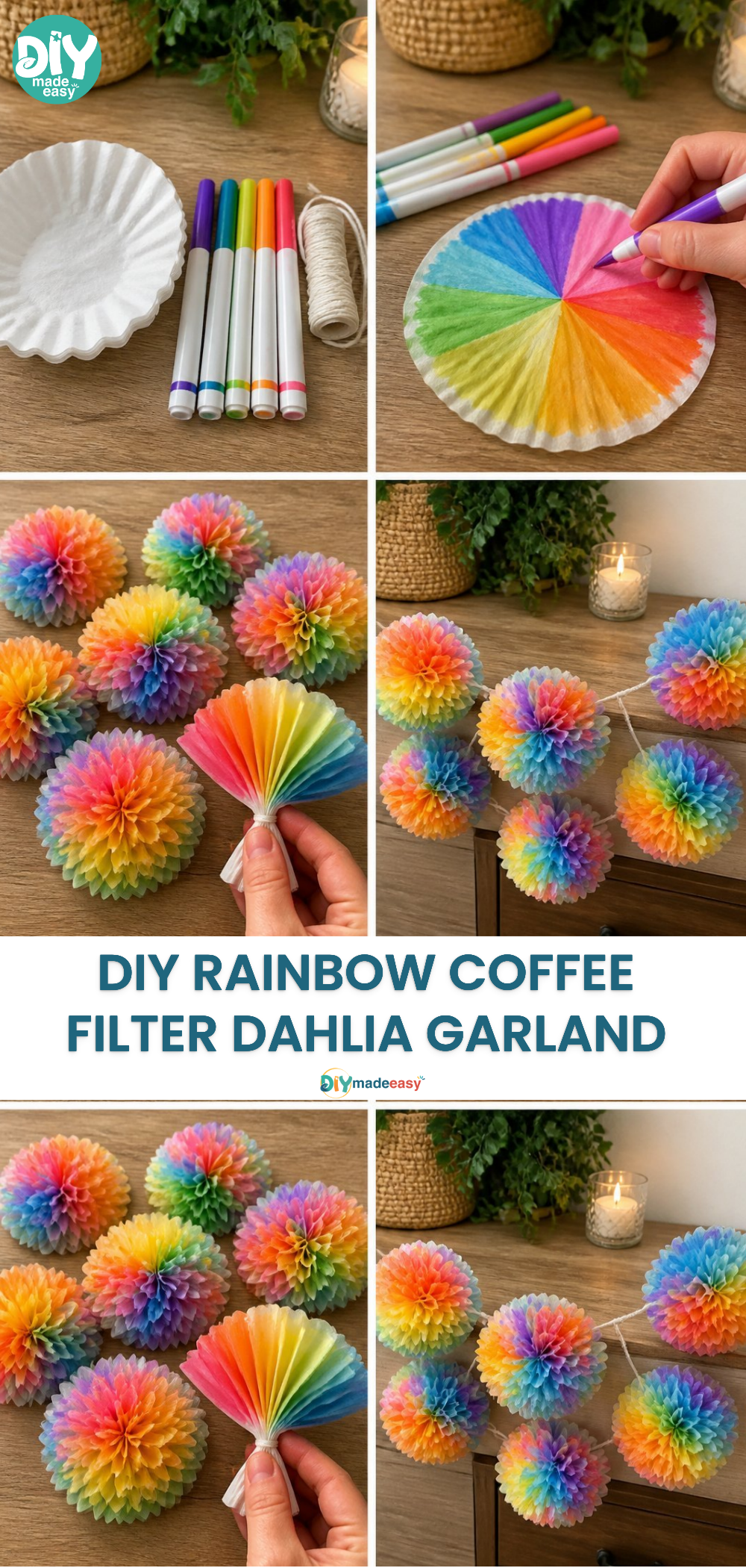 DIY Rainbow Coffee Filter Dahlia Garland 19 DIY Rainbow Coffee Filter Dahlia Garland