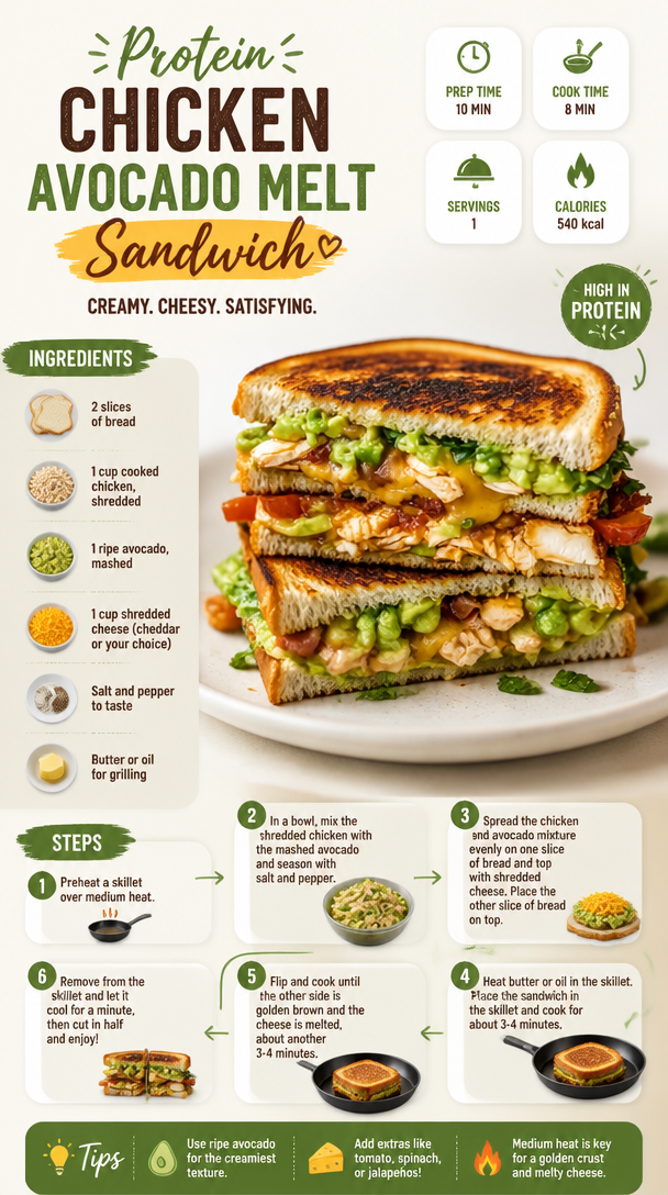 Protein Chicken Avocado Melt Sandwich
