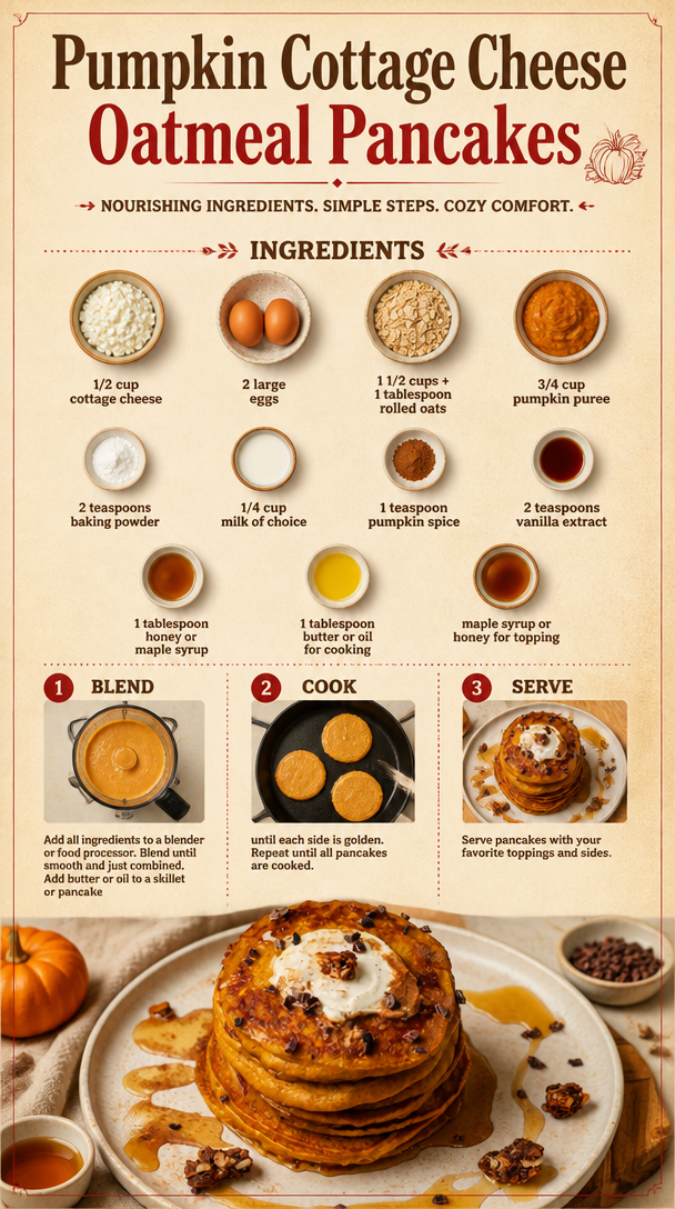 Pumpkin Cottage Cheese Oatmeal Pancakes