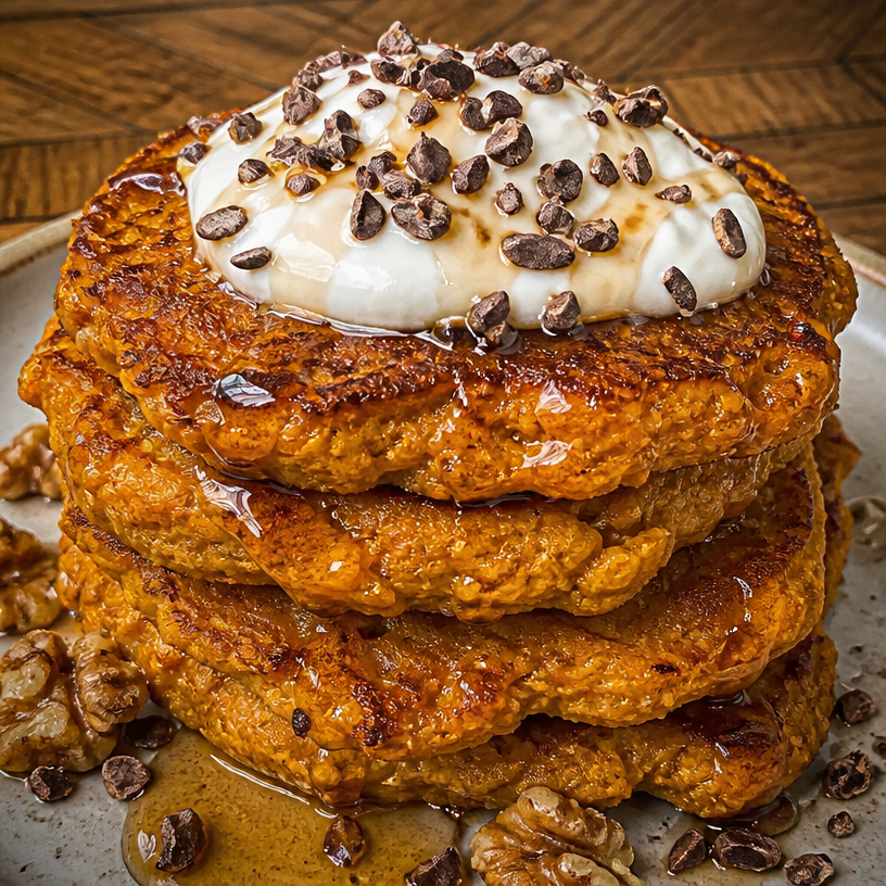 Pumpkin Cottage Cheese Oatmeal Pancakes