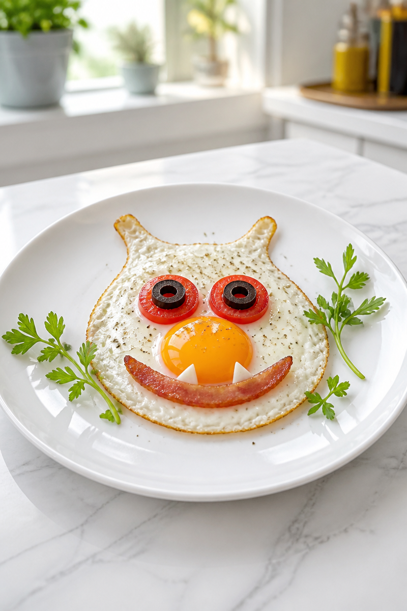Cute Monster Face Fried Egg