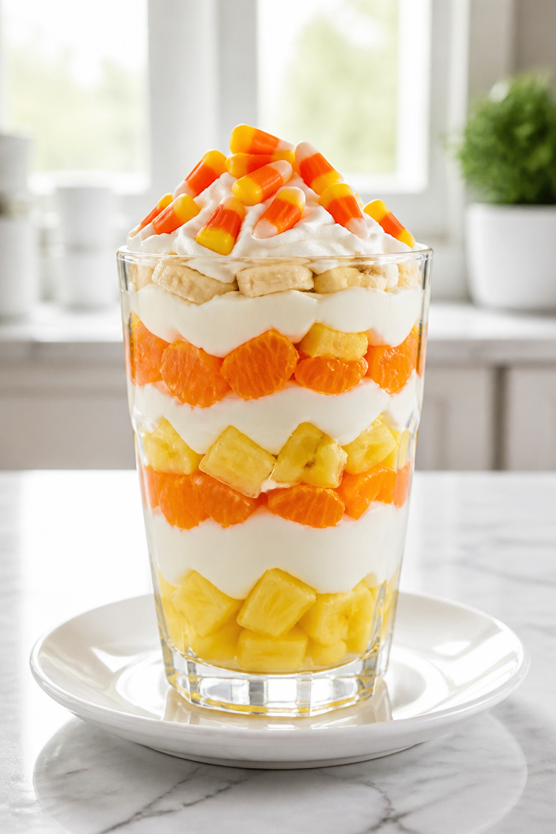 Candy Corn Layered Fruit Parfait