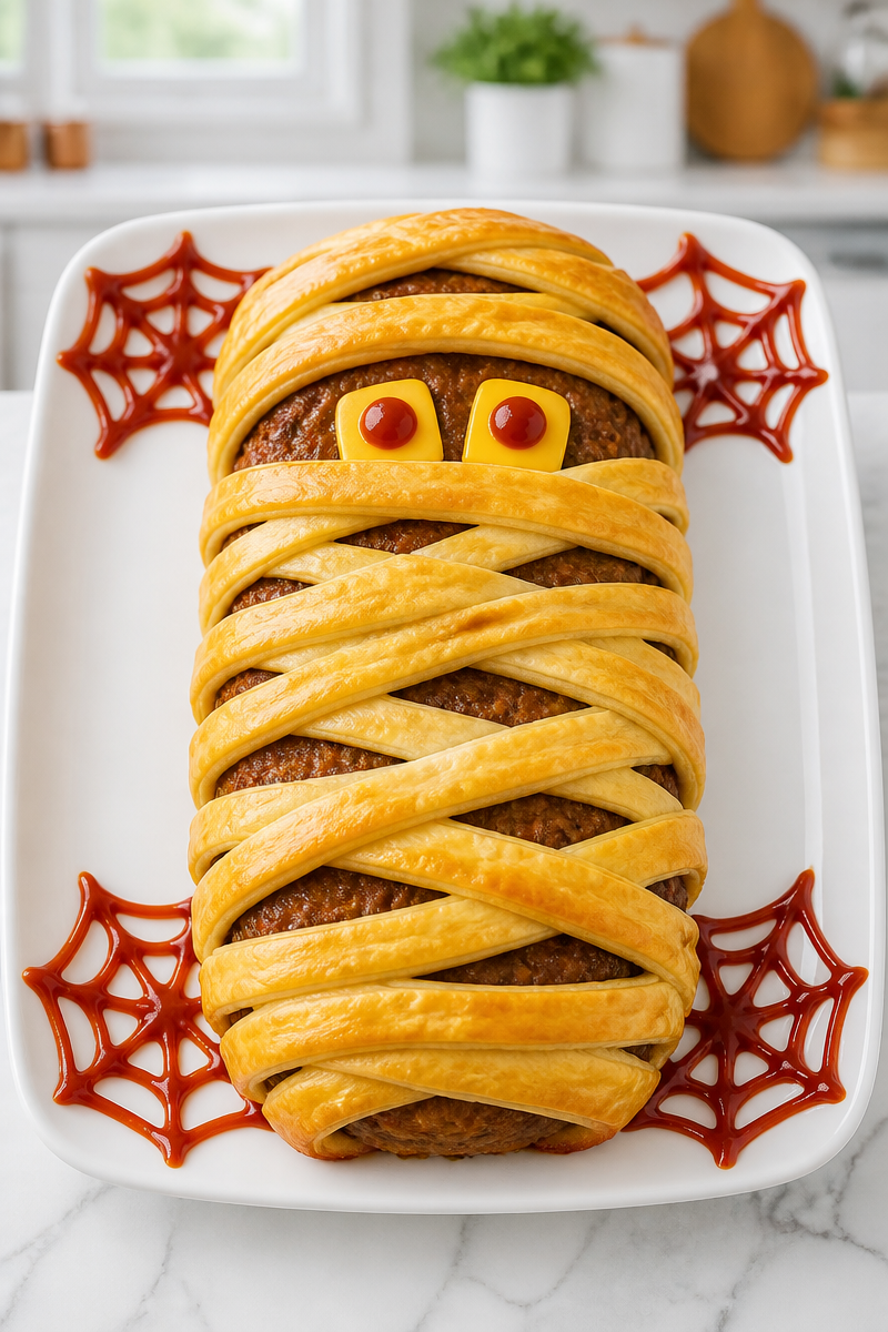 Classic Halloween Mummy Baked Meatloaf