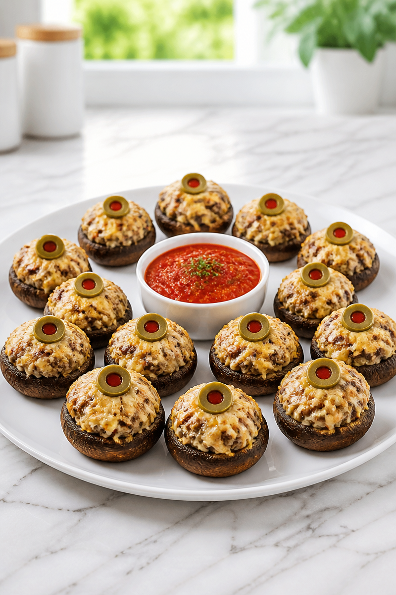 Creepy Eyeball Stuffed Mushroom Cap