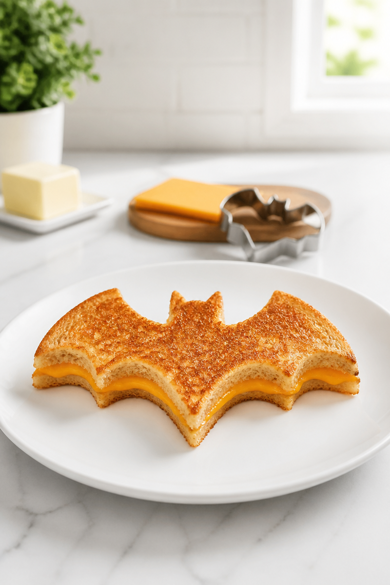 Spooky Bat Shaped Cheese Sandwich