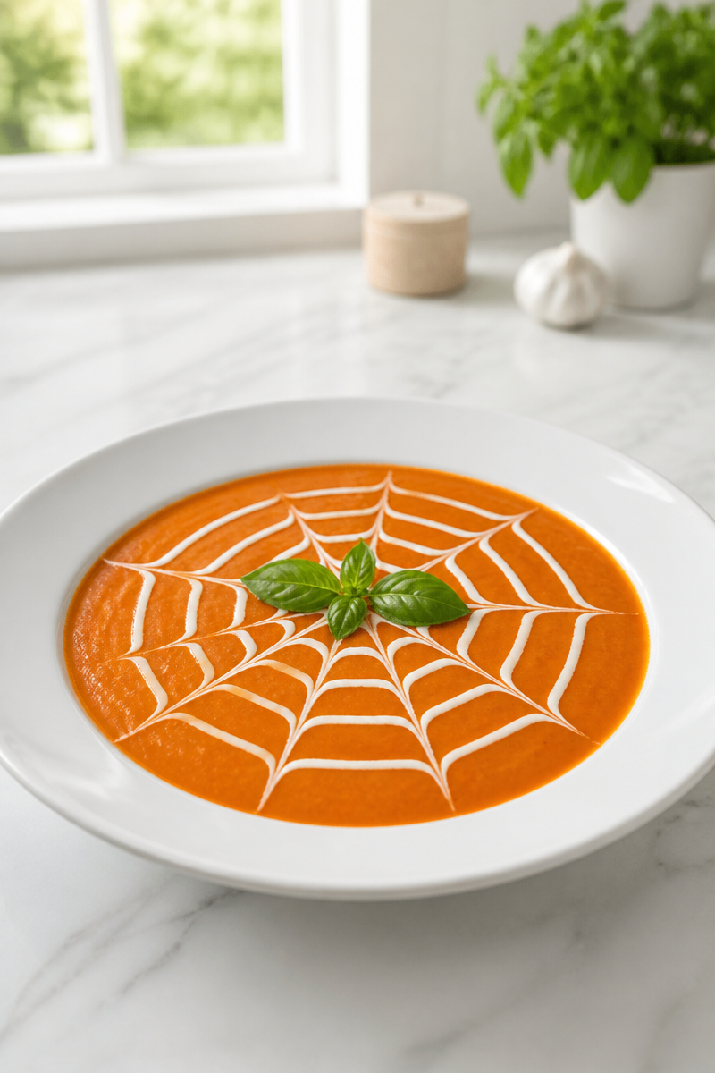 Creamy Tomato Soup Spider Web