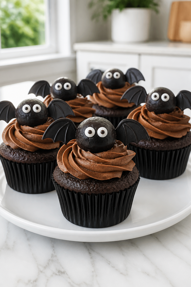 Chocolate Bat Truffle Topped Cupcake