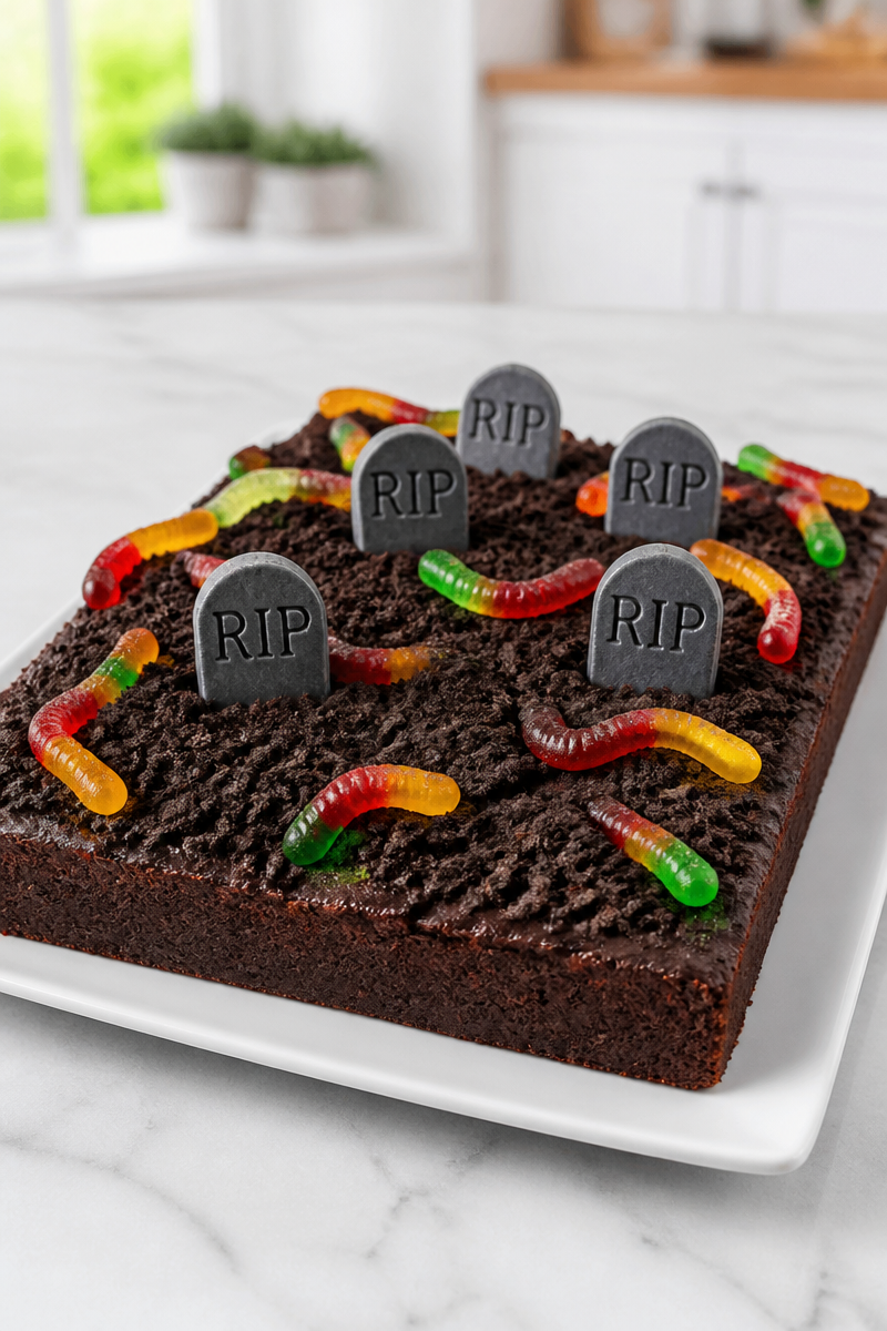 Spooky Graveyard Chocolate Brownie Slice