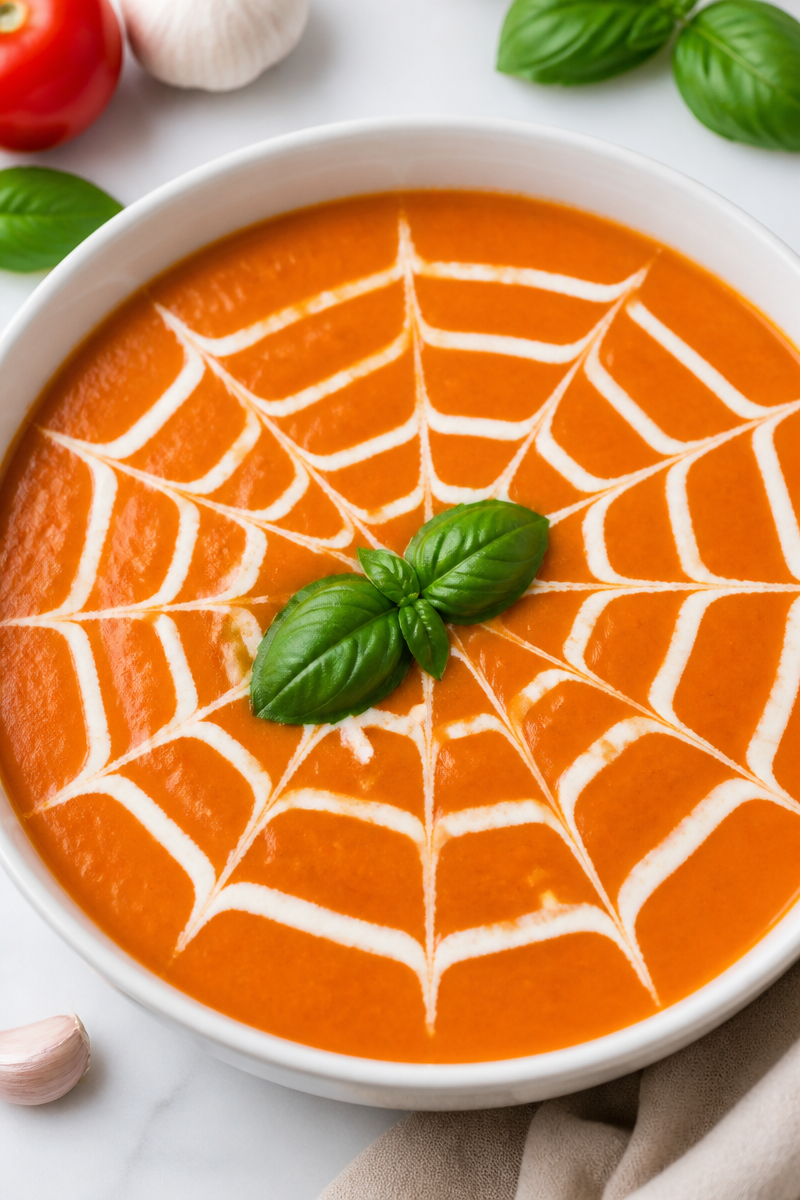 Creamy Tomato Soup Spider Web