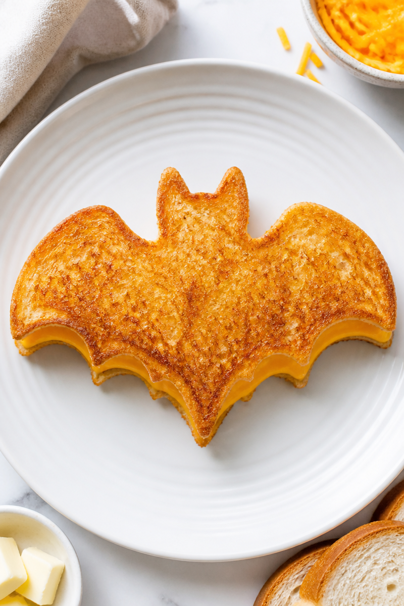 Spooky Bat Shaped Cheese Sandwich