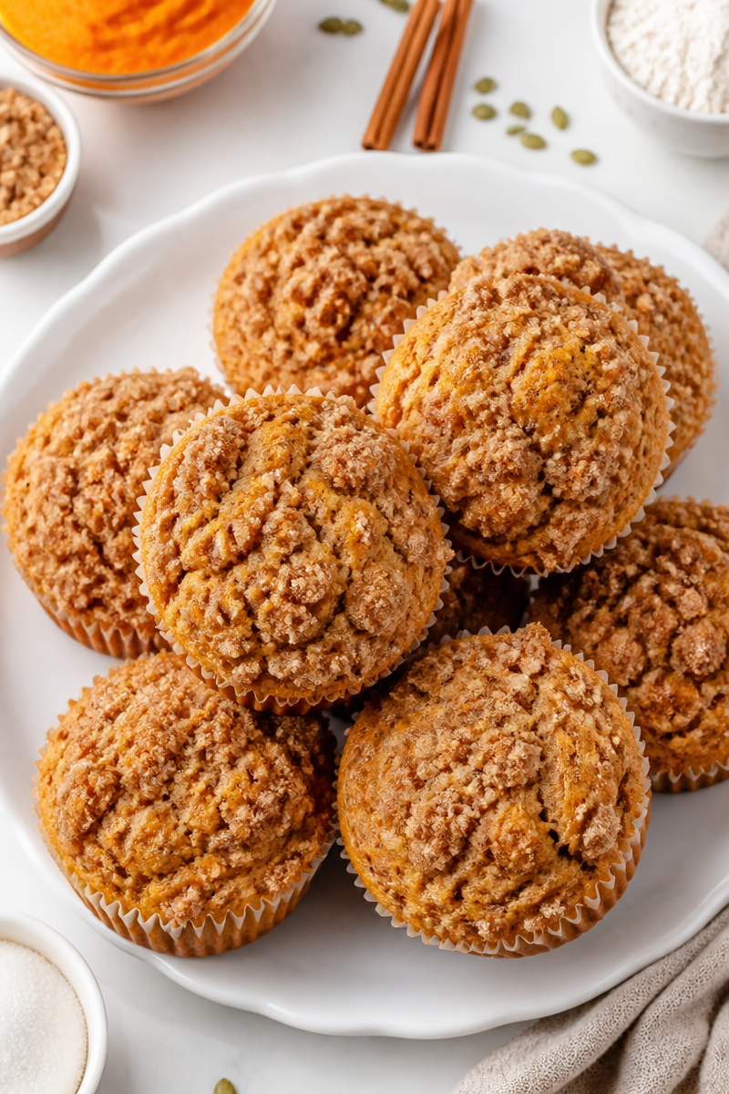 Fluffy Pumpkin Spice Crumb Muffin