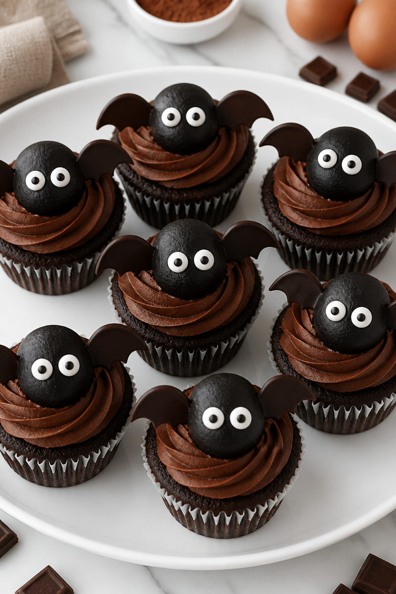 Chocolate Bat Truffle Topped Cupcake