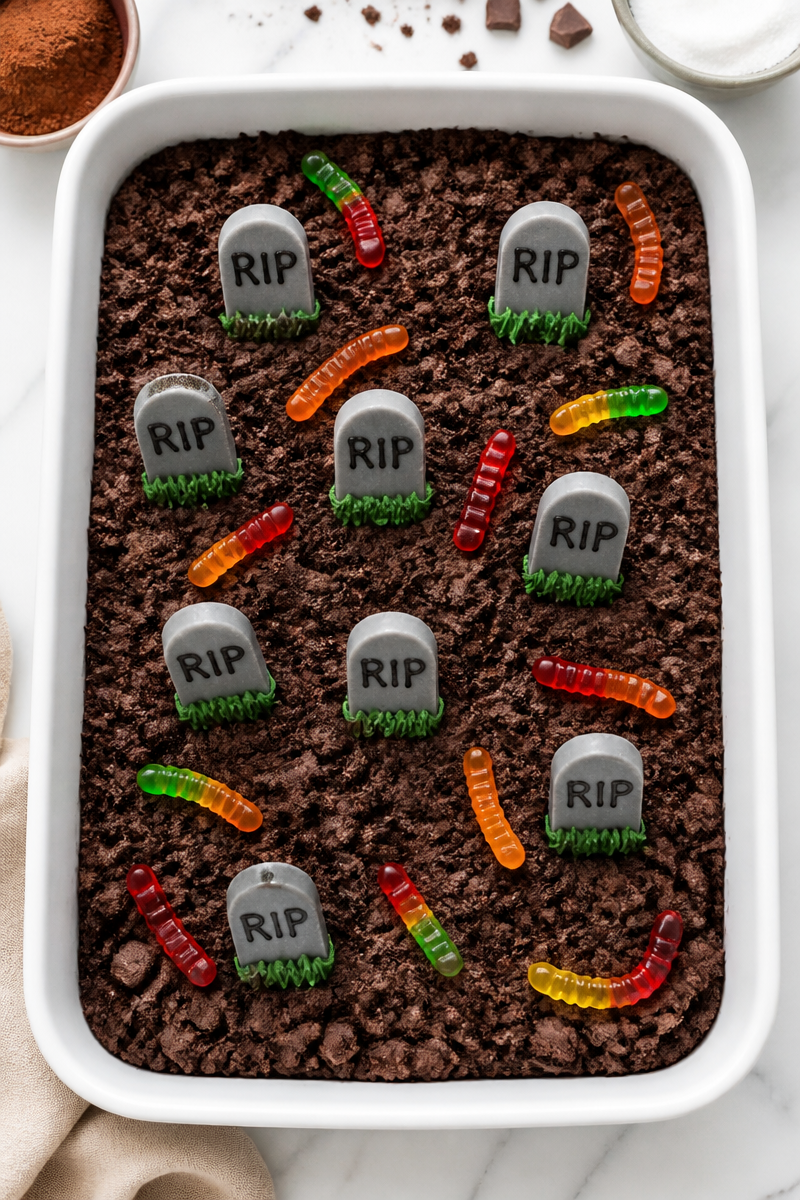 Spooky Graveyard Chocolate Brownie Slice