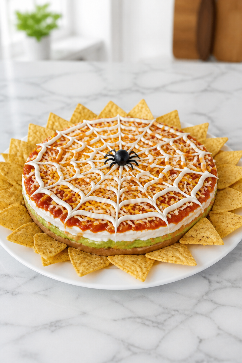 Spooky Spider Web Taco Dip