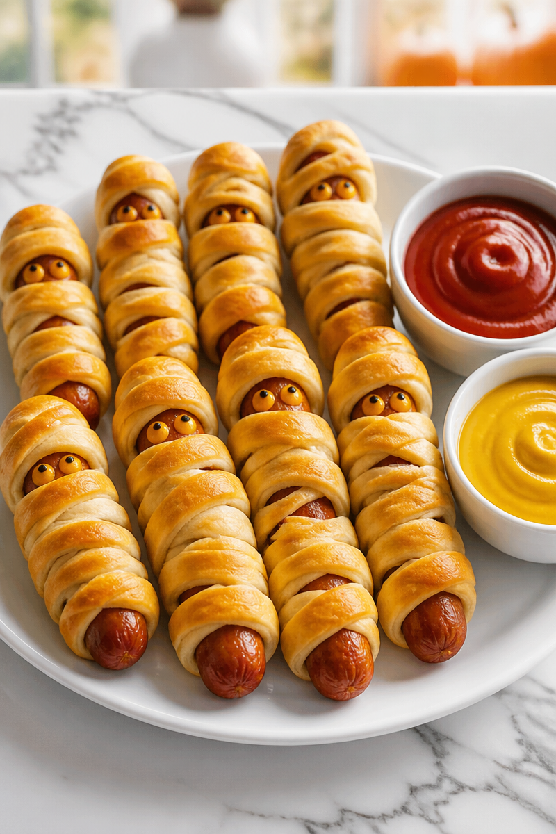 Halloween Mummy Sausage Crescent Roll