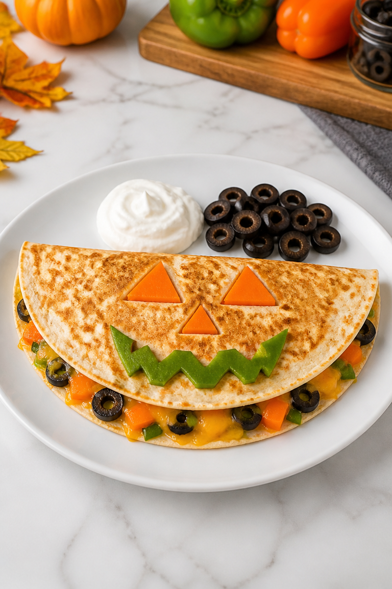 Spooky Jack O Lantern Quesadilla