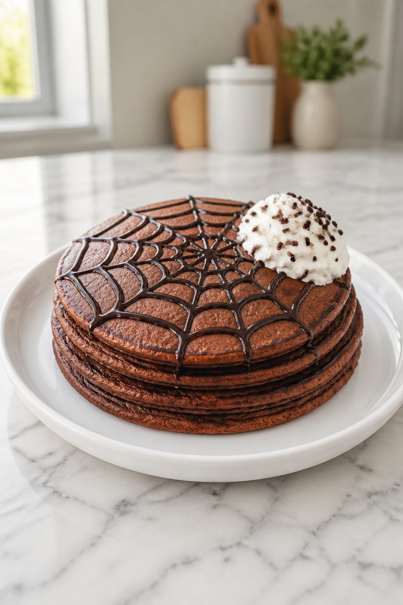 Spooky Spider Web Chocolate Pancake