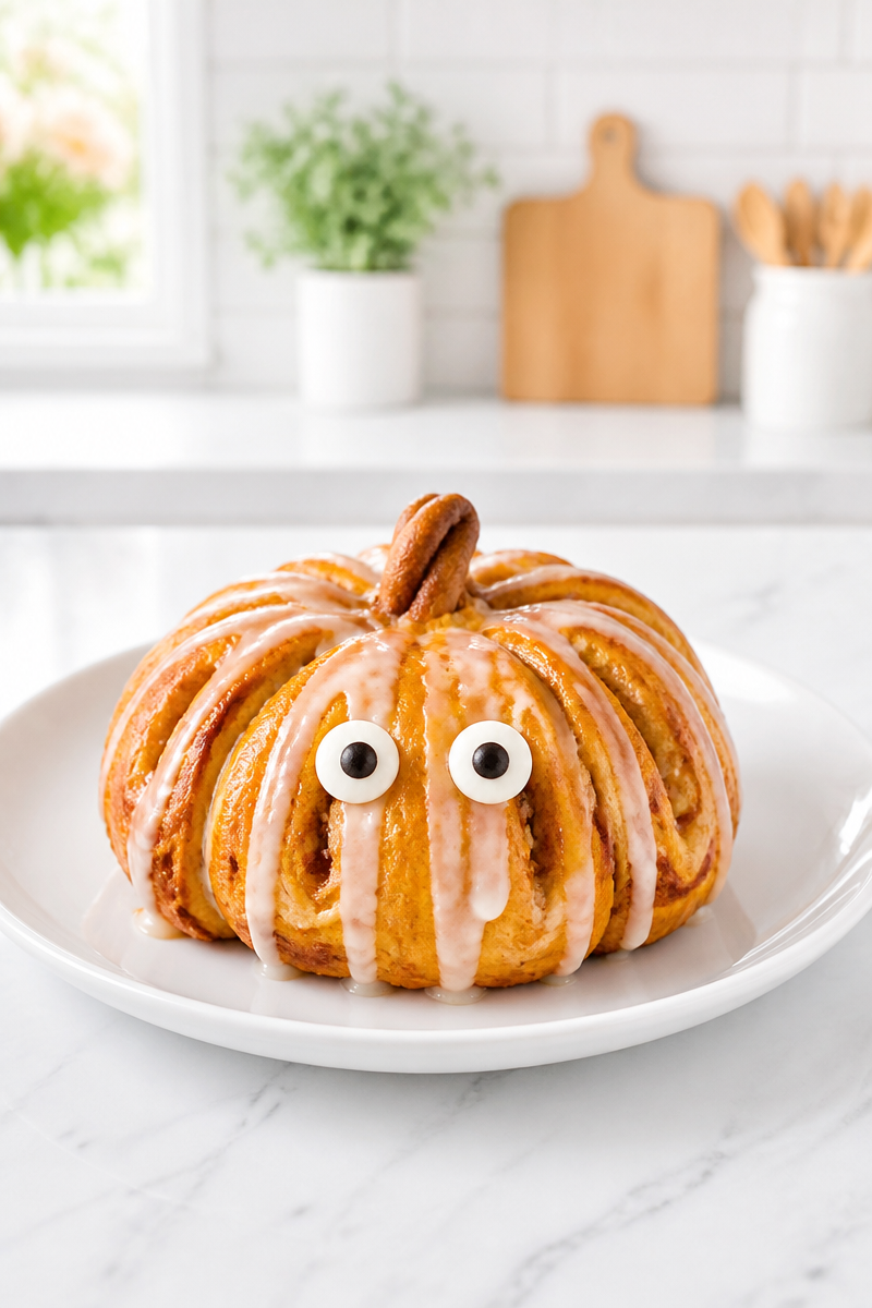 Spooky Pumpkin Shaped Cinnamon Roll