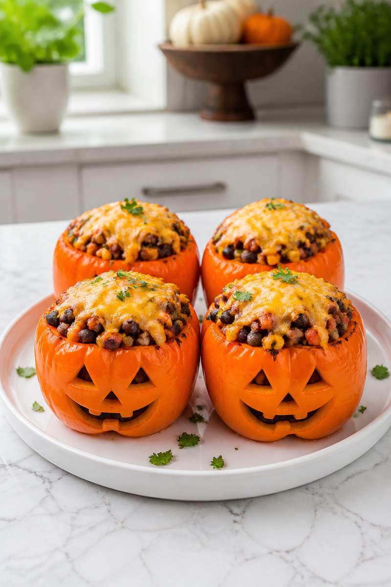 Halloween Jack O Lantern Stuffed Pepper
