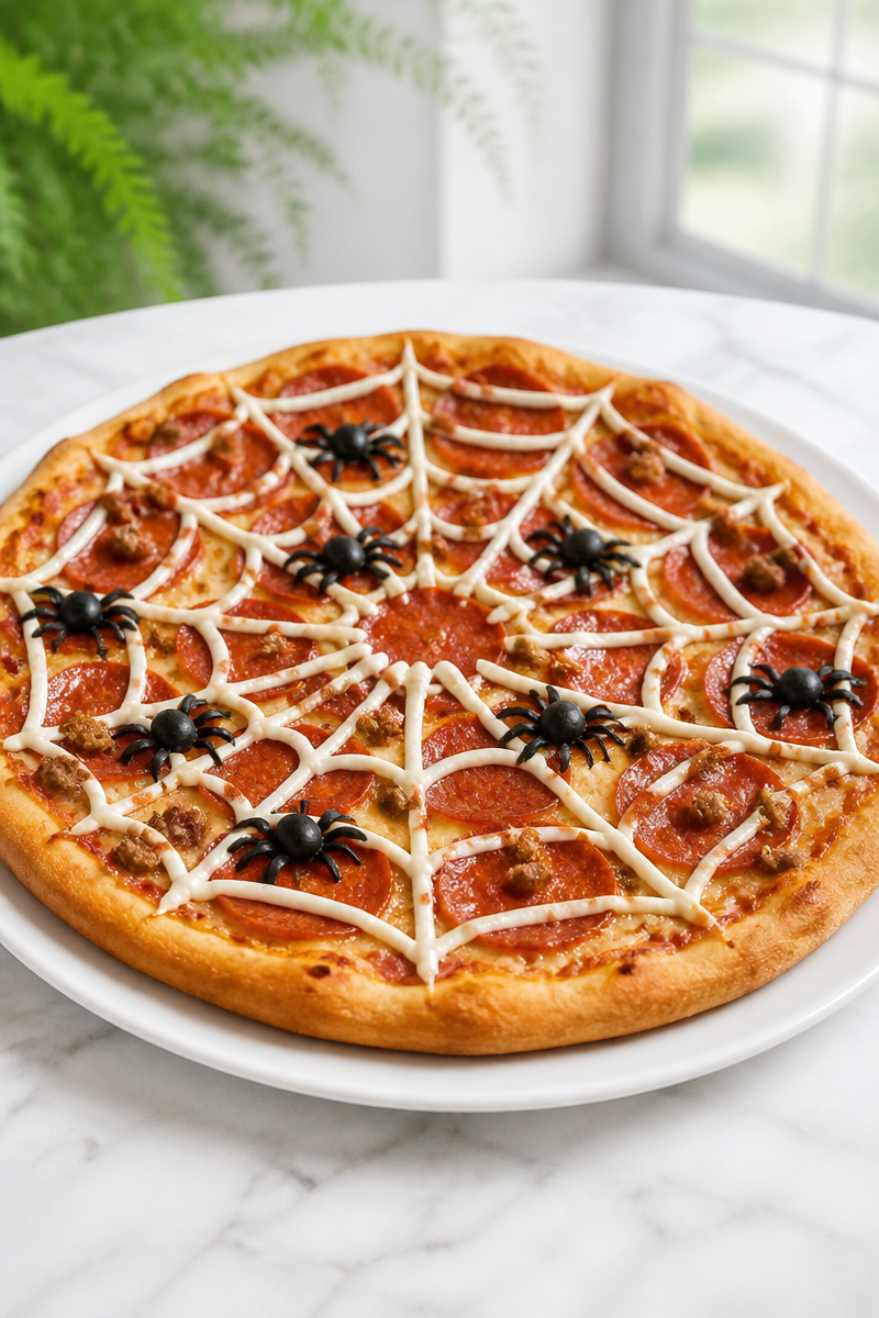 Spooky Spider Web Pepperoni Pizza