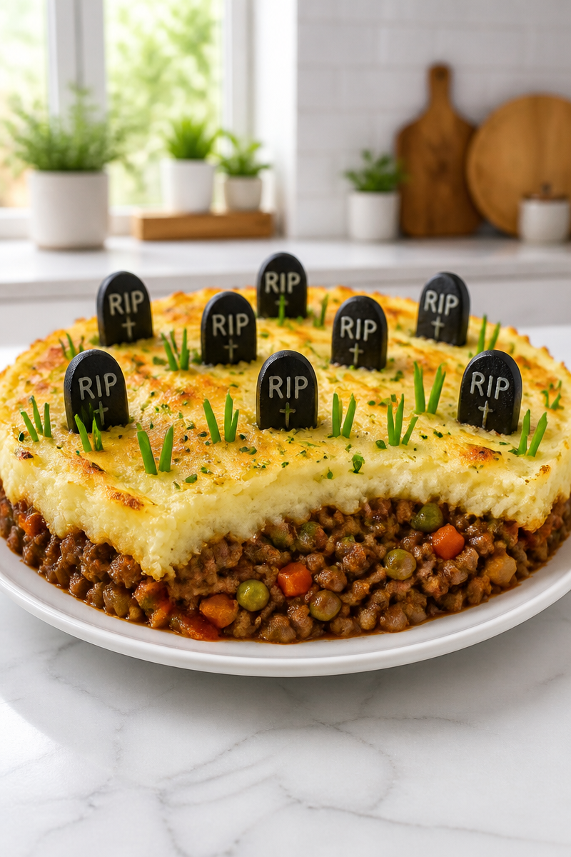 Spooky Graveyard Shepherd Pie Casserole