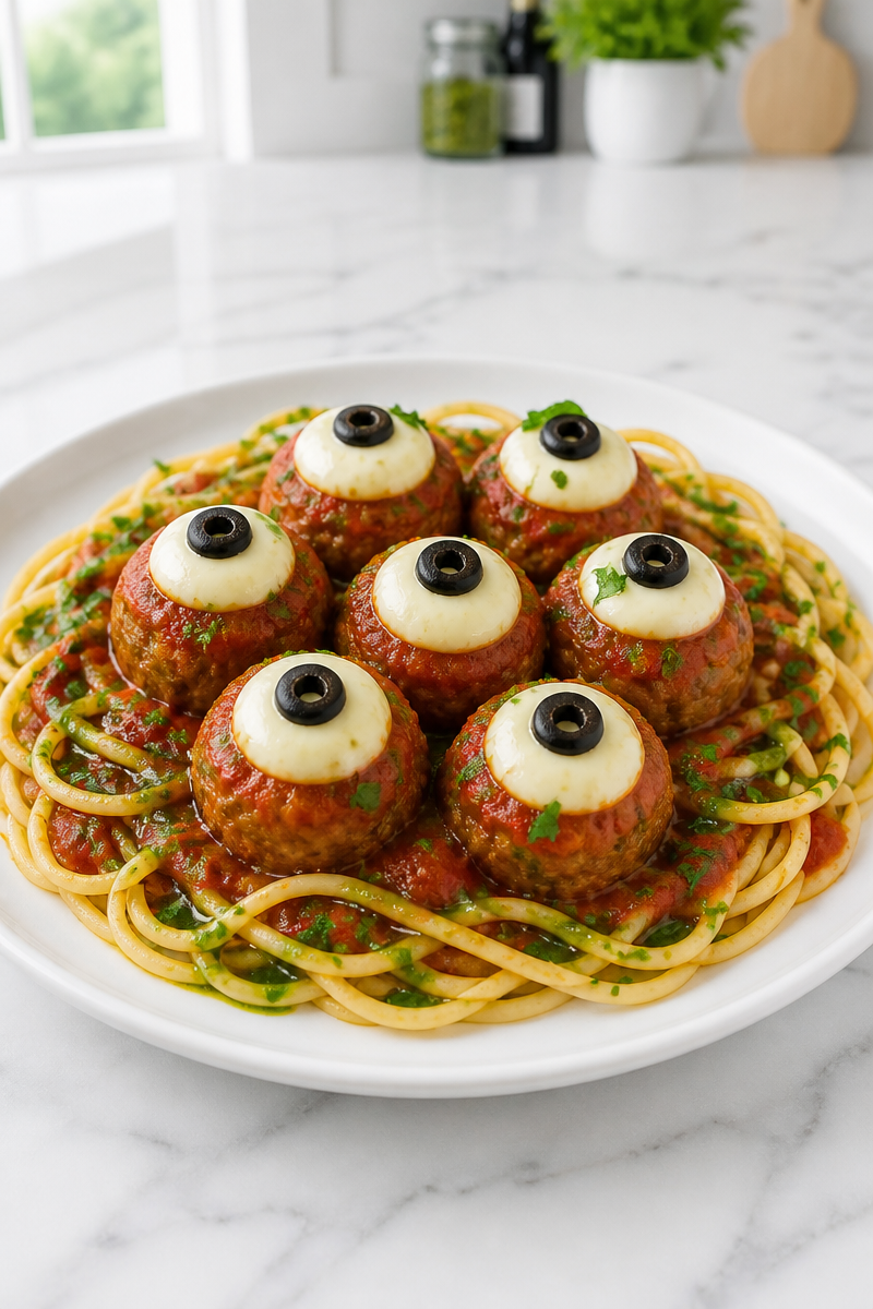Halloween Eyeball Spaghetti and Meatball