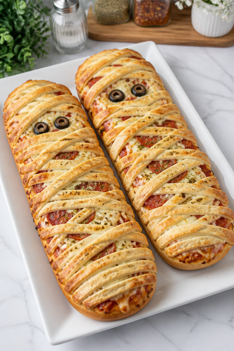 Halloween Mummy French Bread Pizza