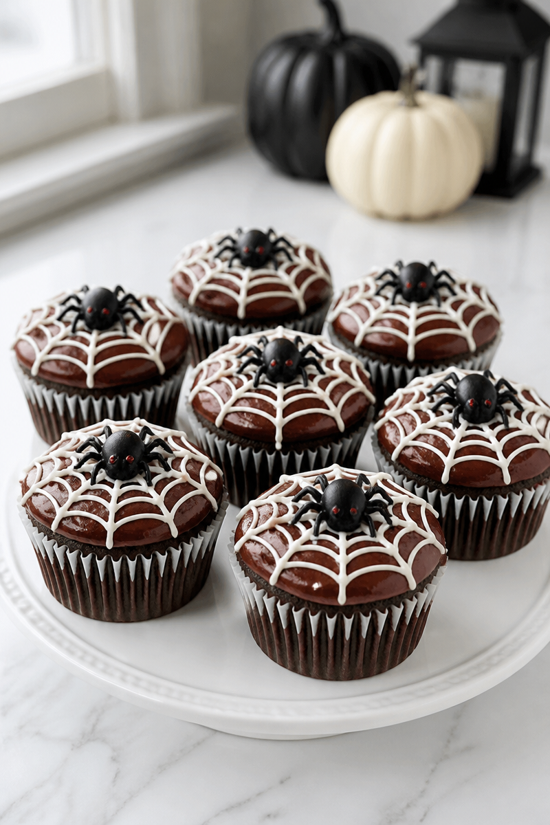 Spooky Spider Web Chocolate Cupcake