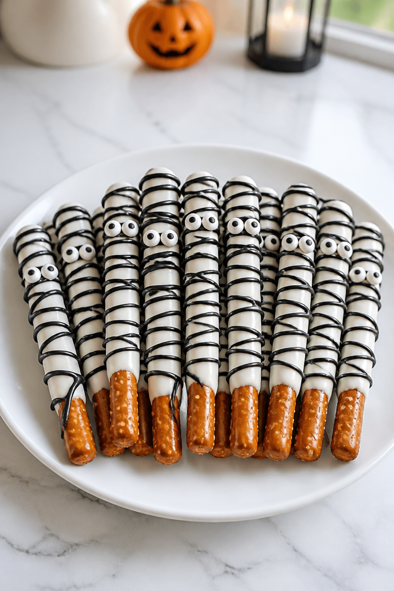 White Chocolate Halloween Mummy Pretzel