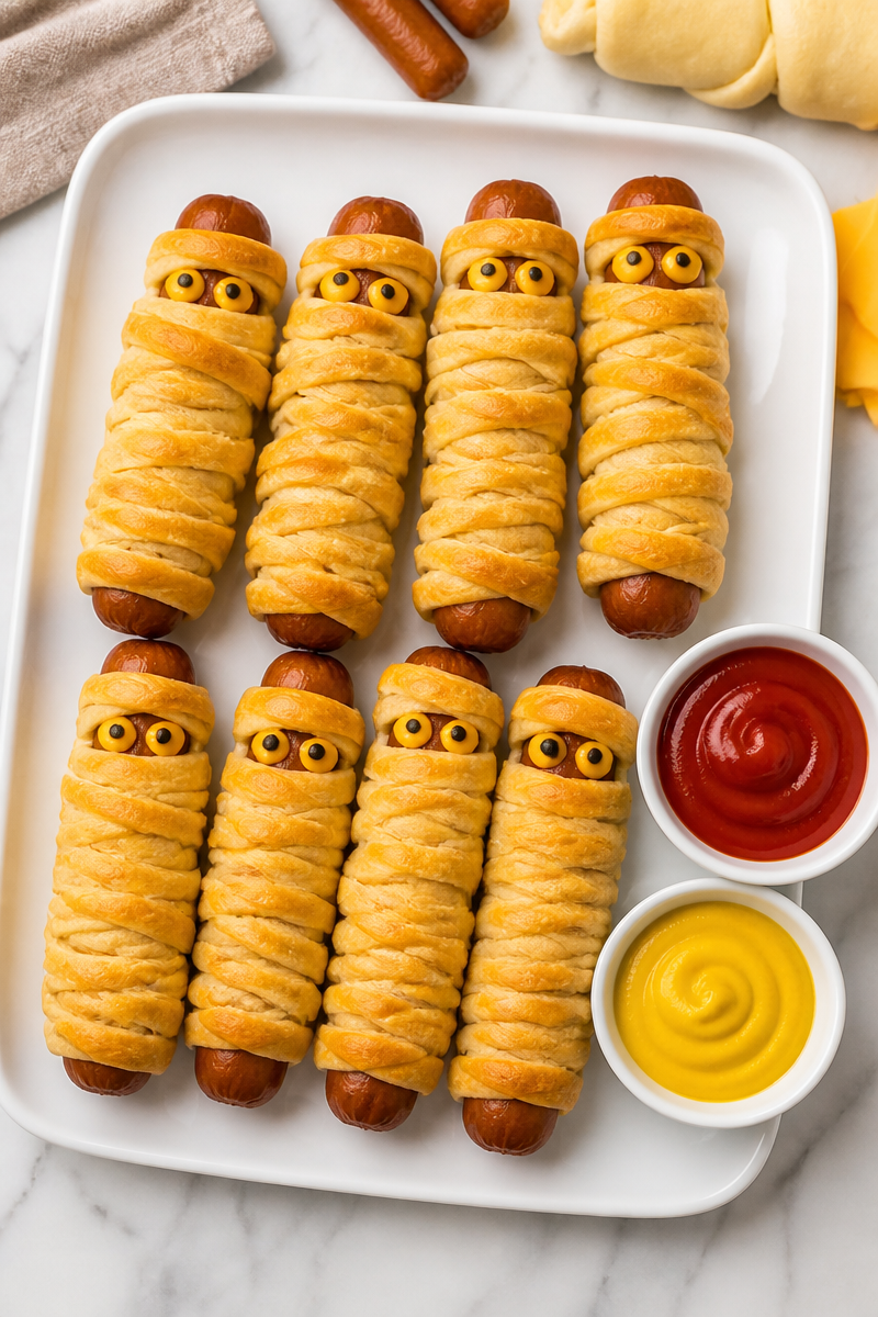 Halloween Mummy Sausage Crescent Roll